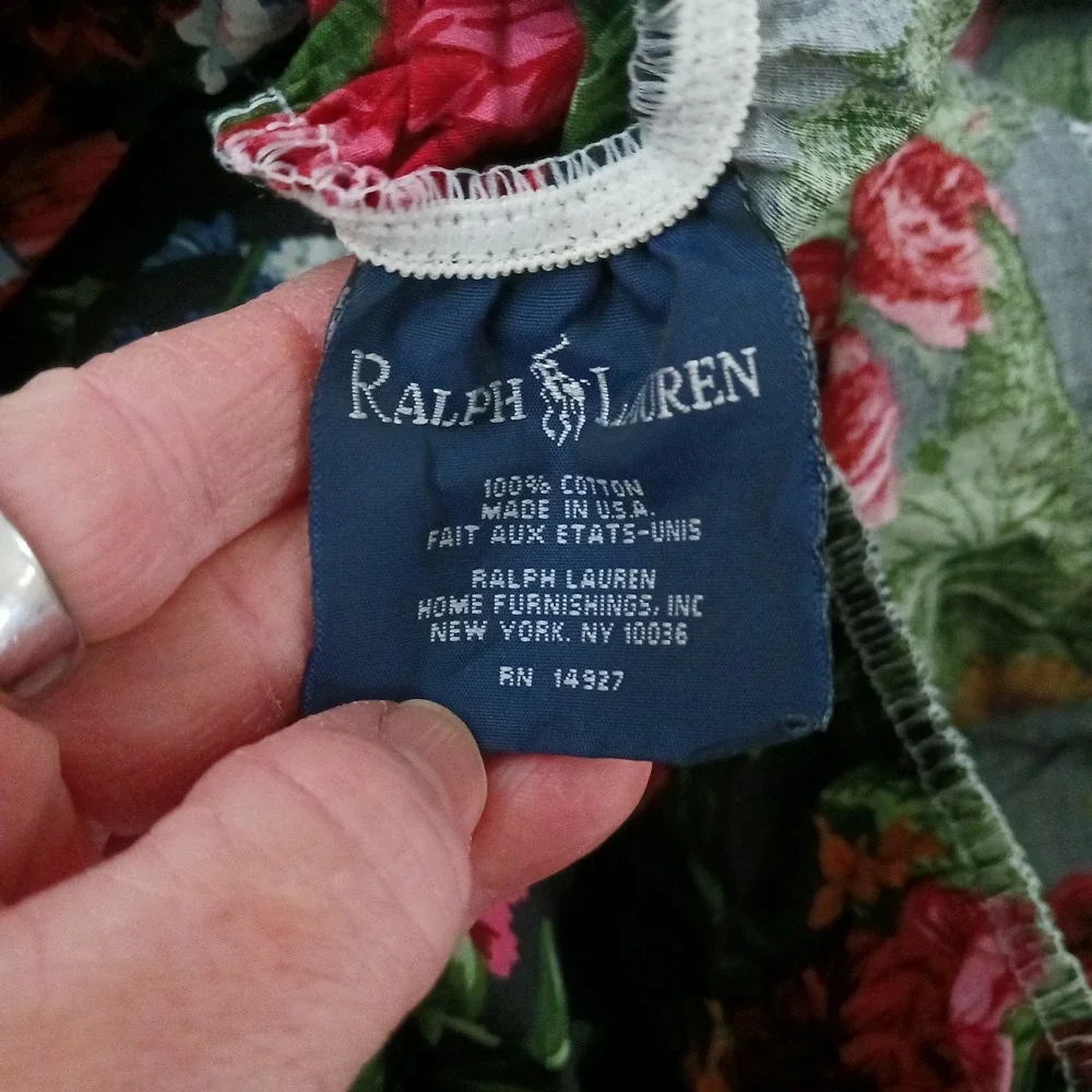 Vintage Cossette Isadora Ralph Lauren Fitted King Sheet Black Floral Cotton‎ USA